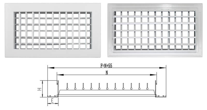 Double deflection air grille drawing