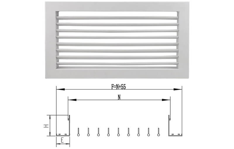 single deflection air grille drawing