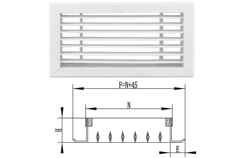single deflection air grille drawing