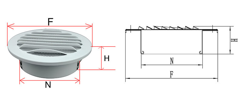 EV-A2 wall air vent cap drawing